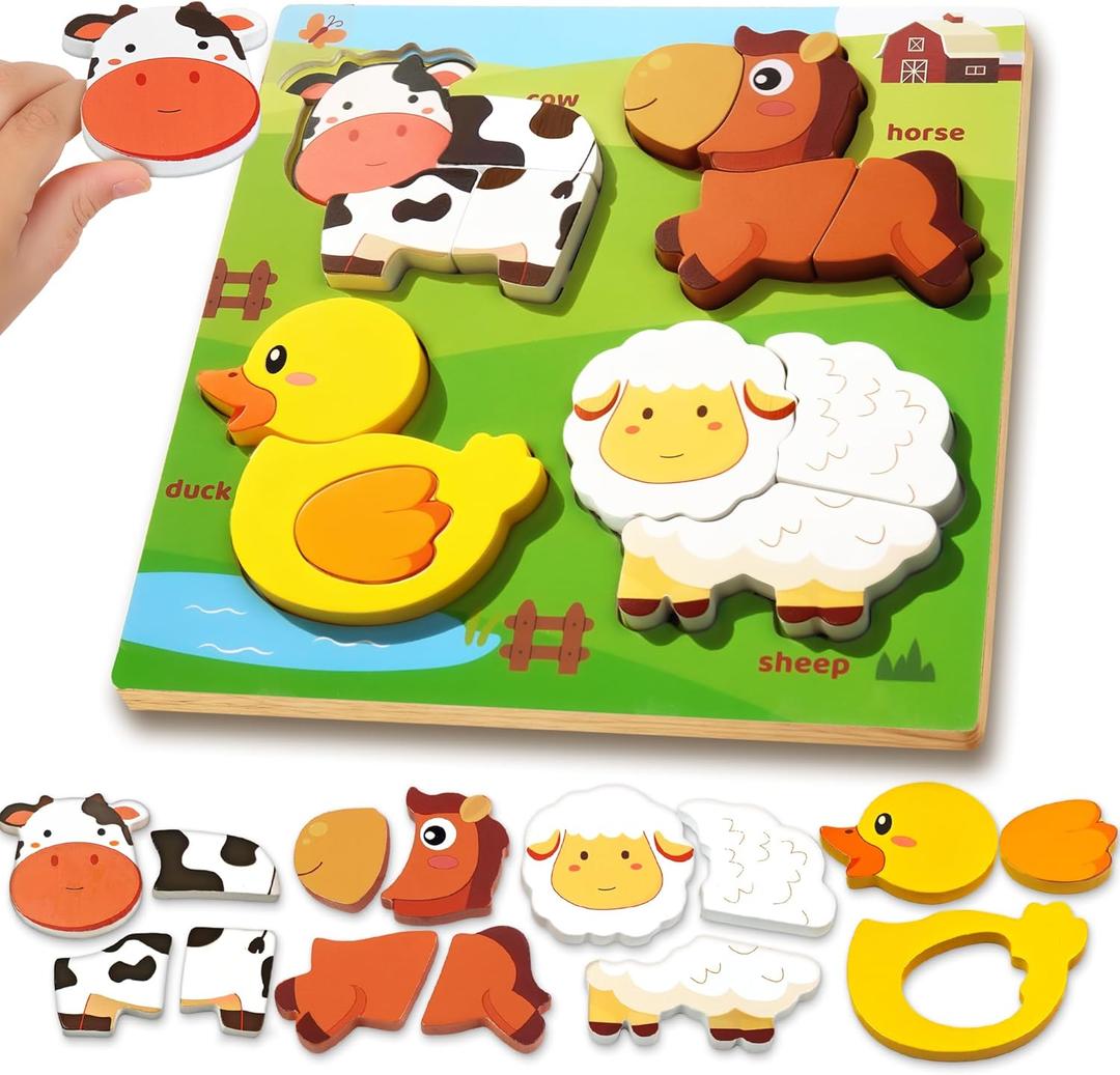 2 x Farm Animal Wooden Puzzle for Toddlers 1-3, Sensory Montessori Toy Classroom Preschool Learning Activities Educational Toy Christmas Stocking Stuffer Gift for Girls 3-5, Boys 2 3 4 5 Year Old Baby