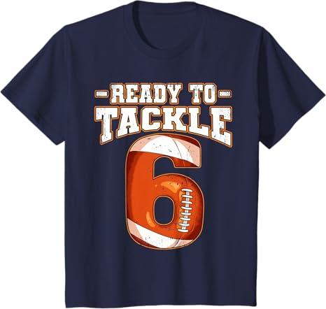 Kids 6th Birthday Football T-Shirt (Navy Blue)