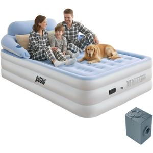 JEASONG Air Mattress Queen with Built in Pump, 20" Raised Blow Up Mattress, Cordless Inflatable Mattress, Air Bed with Headboard, Inflatable Bed Portable Airbed for Camping, Guest, and Home, 700 lbs