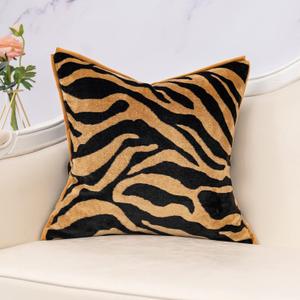 Yangest Black and Gold Square Pillow Cover Cut Velvet Zebra Print Cushion Cover Luxury Modern Pillowcover for Couch Living Room Bedroom,18x18 Inch