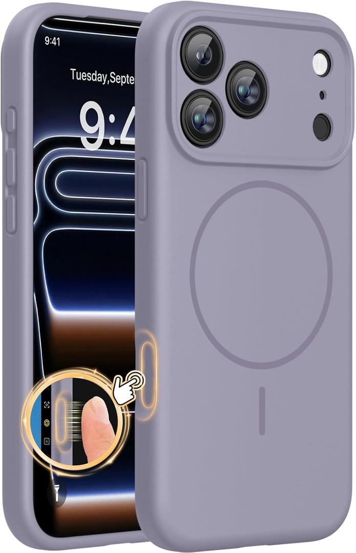 Miracase Magnetic for iPhone 17 Pro Case, Compatible with MagSafe, Integrated Silicone Camera Control Cover, 3.0mm Thicken Shockproof Drop Protection Phone Case for 17 Pro,Lavender Gray