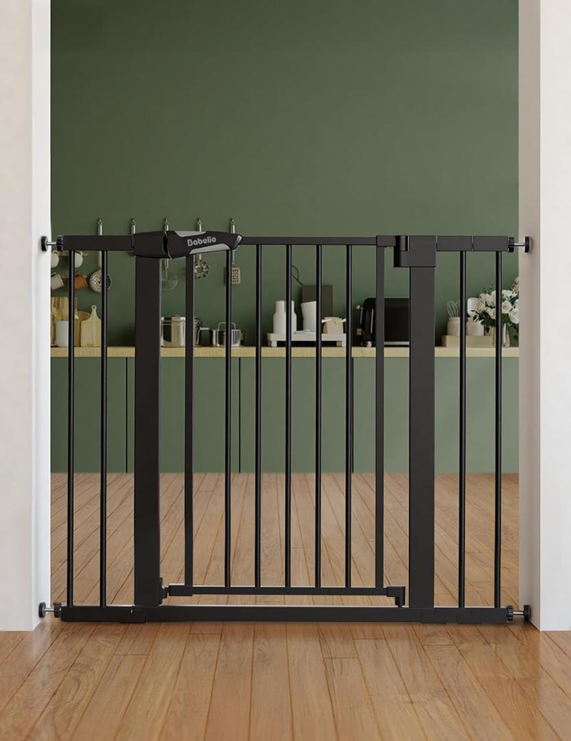 Babelio Baby Gate for Doorways and Stairs, 26-40" Auto Close Dog Gate, PressGuard C5, Easy-Install Pressure Mounted Safety Door, No Drilling Safety Gate for Child and Pets, Black
