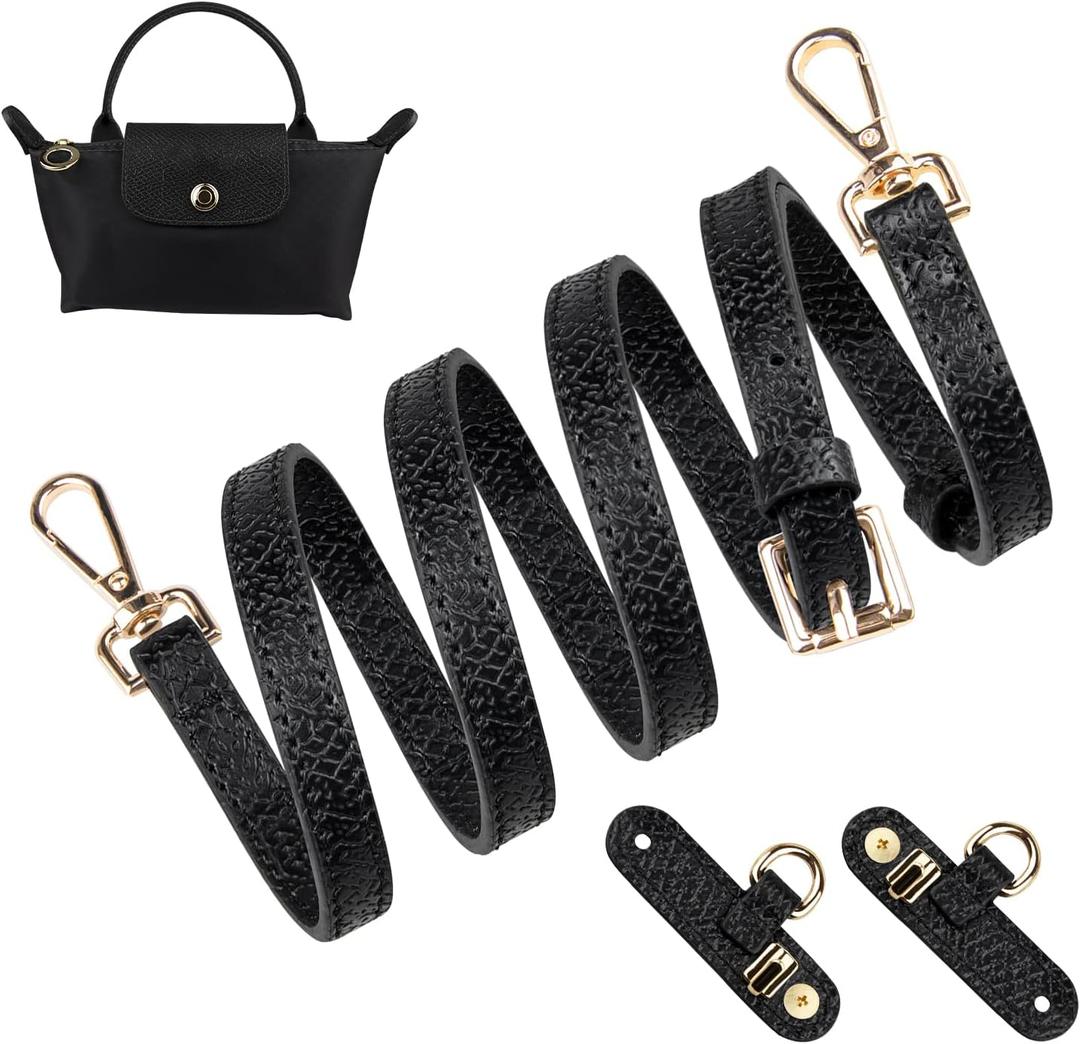 SOPROM Crossbody Strap for Longchamp Pouch with Handle Mini Bag Adjustable Conversion Replacement Kit for Long Champ (Black)