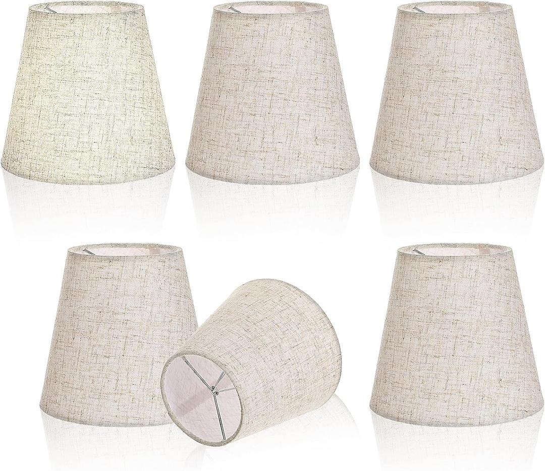Set of 6 Small Lamp Shades Clip on Bulb, 3.5''x 5.1''x 5.5'' Chandelier Shades Fabric Linen Mini Lamps Shade Beige Soft Glow for Table Chandelier Wall Lamp Ceiling Lamps Home Decor