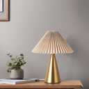 Ziqqeelam Gold Small Table Lamp, Cute Table Lamp, Pleated Table Lamp,Brass Gold Bedroom Lamps for Nightstand, Small Scalloped Lamp Shade Table Lamps for Small Spaces for Bedroom,Living Room