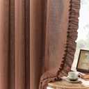 Dark Terracotta Ruffle Curtains 63 Inch Length, 2 Panels, W47 x L63 Inch, Linen Textured Rust Colored Farmhouse Scalloped Curtains for Bedroom, Rod Pocket Light Filtering Semi-Sheer Flowy Boho Curtain