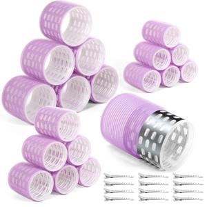 Thermal Hair Rollers Set - 30PCS Jumbo Self-Grip Rollers (64mm, 48mm, 36mm) with Clips for Long, Medium, Short Volume and Salon Styling (Purple)