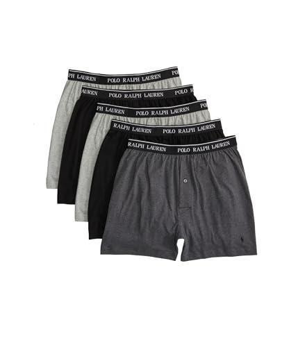 POLO RALPH LAUREN 5 Pack Classic Fit Cotton Knit Boxers 2 Andover Heather/Madison Heather/2 Polo Black M