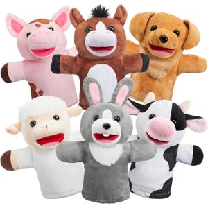 JOYIN 6Pcs Kids Hand Puppet Set with Working Mouth, Toddler Animal Plush Toy Includes Pig, Sheep, Dairy Cow, Dog, Goat, and Horse for Show Theater, Birthday Gifts, Easter Basket Stuffers