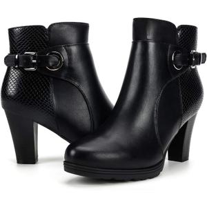 mysoft Women's Zipper Booties Chunky Stacked Heel Ankle Boots Buckle Strap Ankle