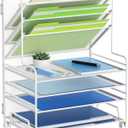 4-Tier Paper Organizer + 3-Pocket File Holder + Drawer + Pen Holders, Desktop File Organizers Paper Tray for Office Supplies School Classroom Organization (White, no Drawer & Pen Holder)