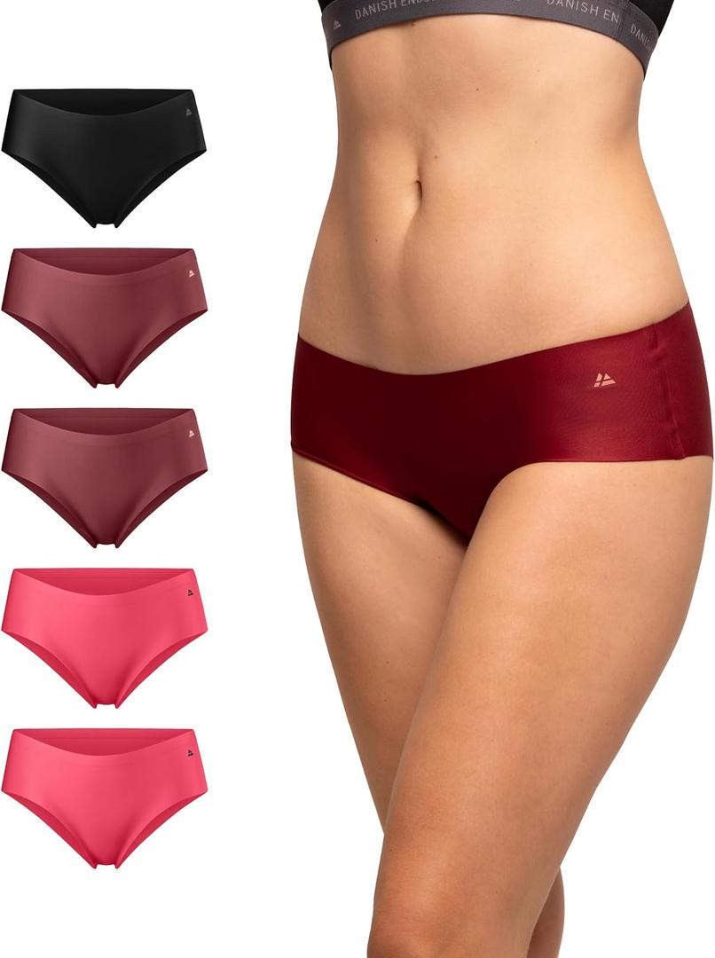 DANISH ENDURANCE Women's Hipster Panties, Seamless No Show Underwear, Invisible Comfort, Tag Free, 3 or 5-Pack (Large, Multicolor (1x Black, 2x Pink, 2xRuby))