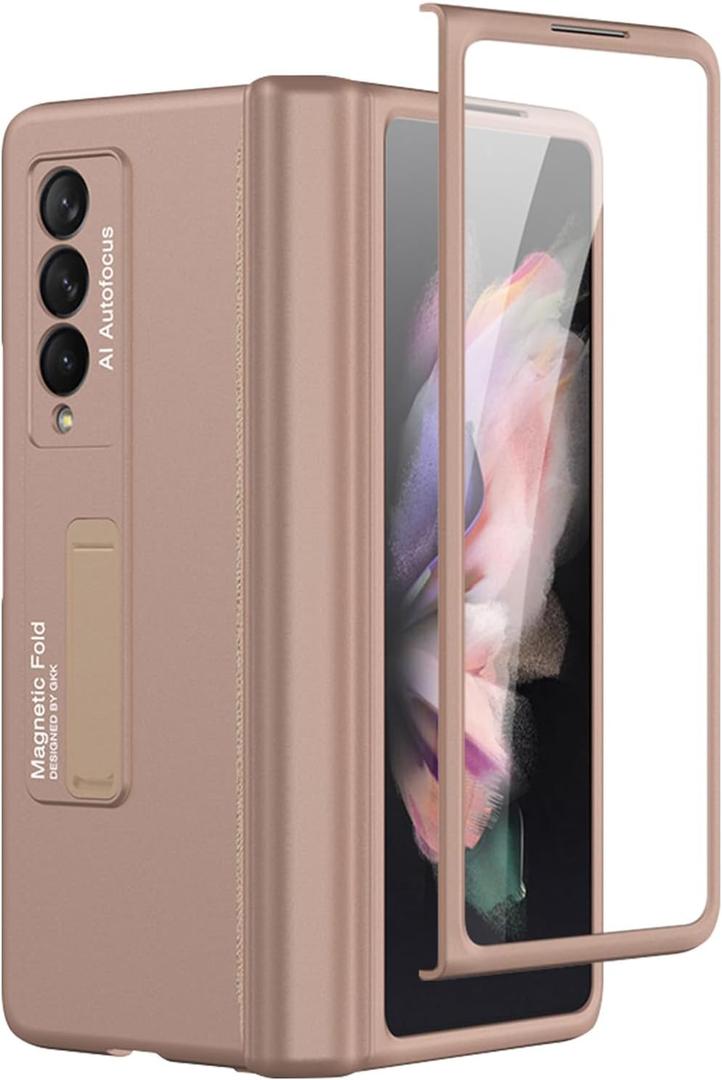 Miimall Compatible for Samsung Galaxy Z Fold 3 Case, Z Fold 3 Case with Magnetic Hinge Protection & Kickstand [Ultra-Thin] Hard PC All-Inclusive Protective Case for Galaxy Z Fold 3 2021(Mist Gold)