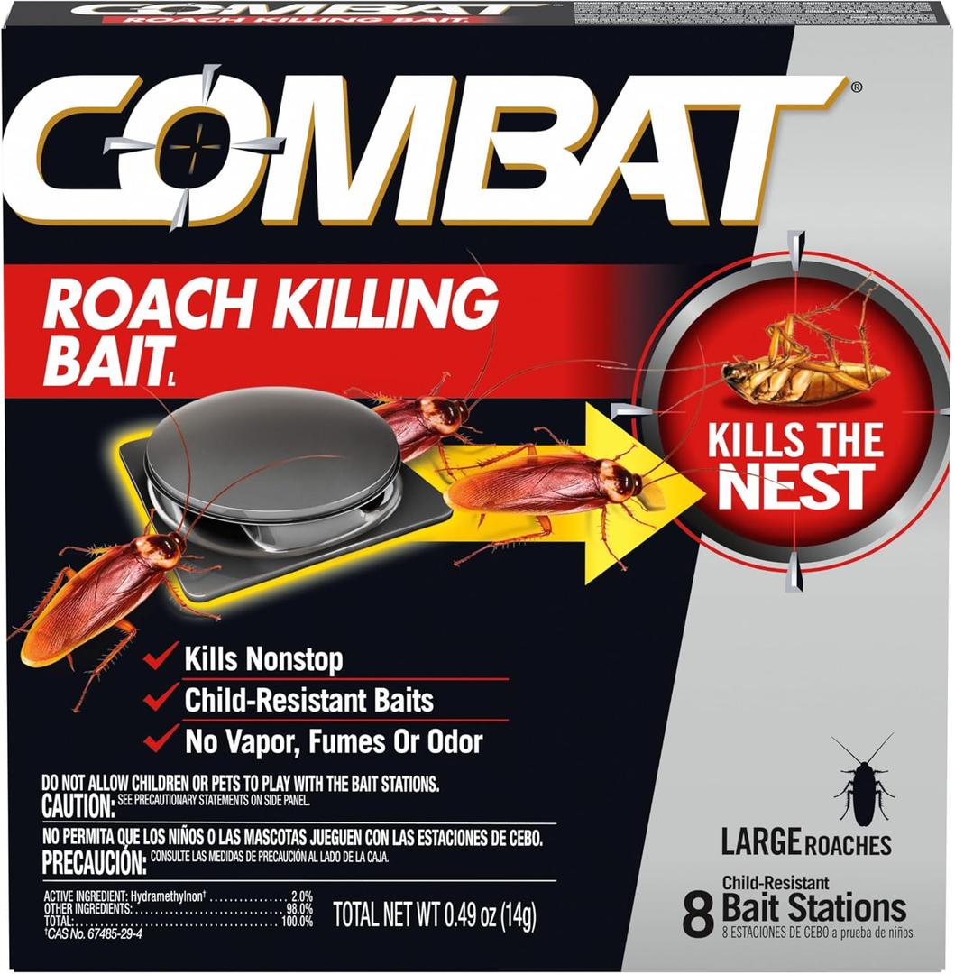 2 x Combat Roach Killing Bait, Roach Bait Station For Large Roaches, Kills The Nest, Child-Resistant, 8 Count,Insects