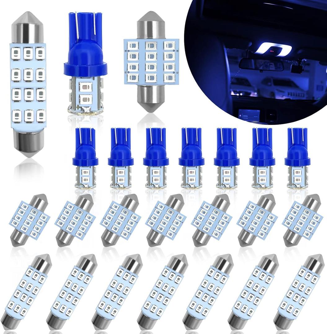 YOGEIER Car Led Bulb, Car Led Combination Set of 24 Sets, Used for Car Interior Lights, Indoor Map Dome Lights, Trunk Lights, License Lights, Etc. (Blue)