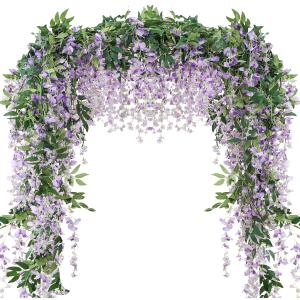  3Pcs 7.2Ft/Piece Artificial Flowers Wisteria Garland Artificial Wisteria Vine Hanging Flower Greenery Garland for Home Garden Outdoor Wedding Arch Floral Decor (Purple)