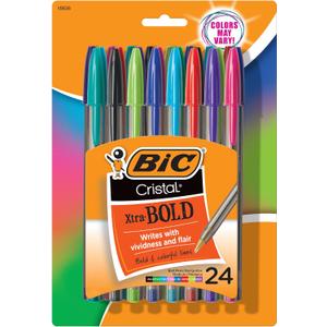 BIC Cristal Xtra Bold Ballpoint Pens, Bold Point (1.6mm) For Vivid And Dramatic Lines, Assorted Colors, 24-Count Pack, Perfect Ink Pens