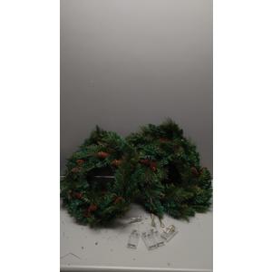 4 Pieces 20 inch Large Artificial Pine Wreaths with Lights, Pine Cones, Farmhouse Wreath Christmas Outdoor Green Christmas Wreaths for Windows Front Door Outside (4, 20inch)