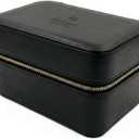 Watch and Jewelry Travel Case for Men & Women, Luxury PU Leather Organizer for 2 Watches, Rings, Earrings & Sunglasses - Black - Zippered Compact Travel Storage Jewelry Holder Gift (BLACK)