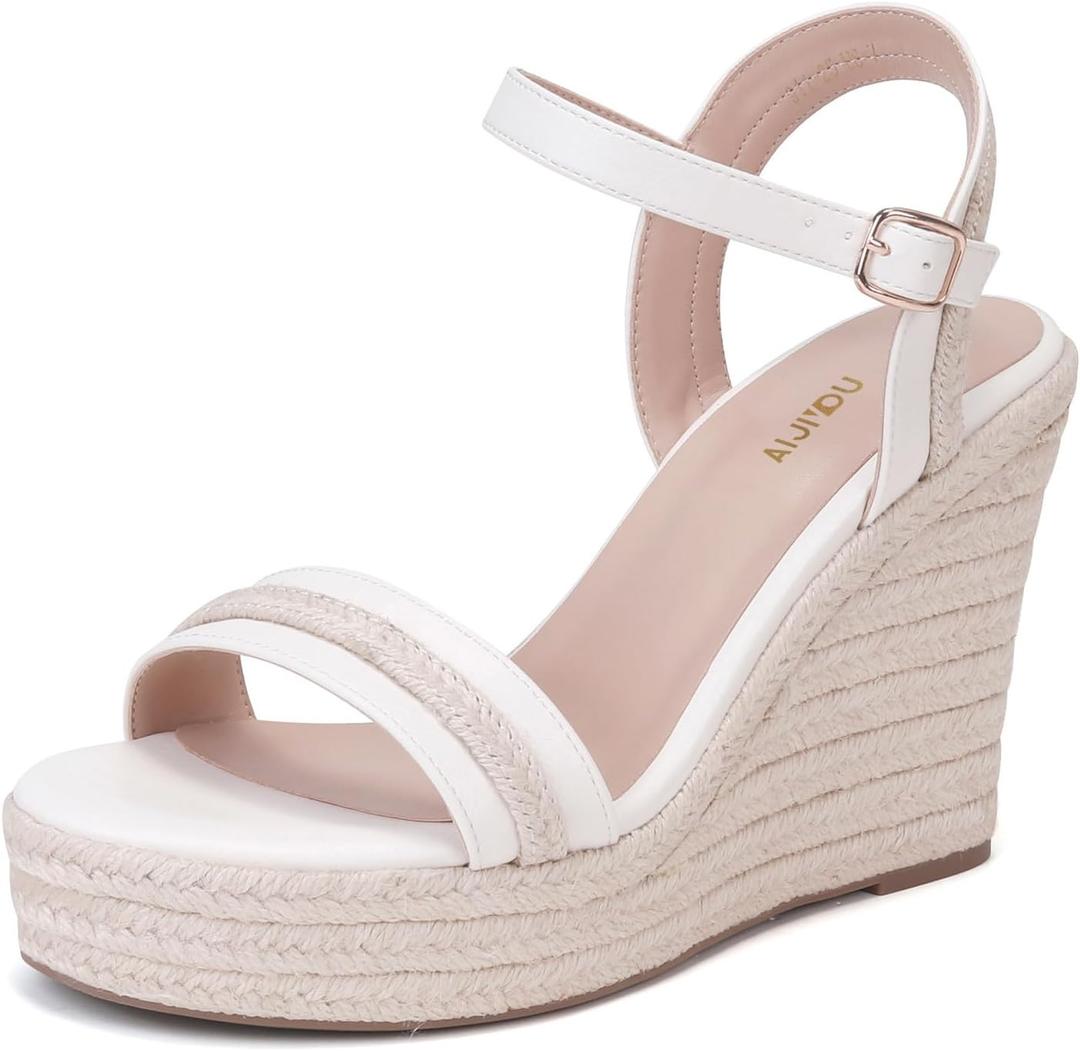Women's Classic Summer Platform Dress Sandals Wedge Ankle Strap Round Open Toe Sandals Comfy Sloping High Heels for Women Casual Beach (6, White#2)