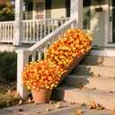 Halloween Artificial Morning Glory Fall Flowers for Outdoors, 12 Bundles UV Resistant Faux Mums, Autumn Silk Flowers for Decoration in Orange Yellow