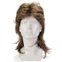 Mens Wig Short Fluffy Wavy Wig for Men Boys Natural Synthetic Male Halloween Costume Wig (Mixed Brown)