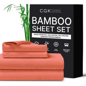 CGK Unlimited Queen Size Bed Sheets- Cooling & Breathable, 60% Polyester, 40% Rayon Derived from Bamboo Super Soft & Comfy for Hot Sleepers to Stay Cool (Queen, Coral)