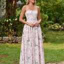 KUTUMAI Women Summer Long Wedding Guest Dress Floral Maxi Corset Sundress (L)