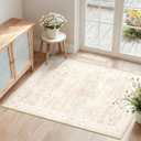 Area Rug 2x3, Vintage Floral Distress Print Pattern, Washable Non-Slip Low-Pile Indoor Carpet for Bedroom, Living Room, Dining Room & Entryway, Cream Coffee Aqua Blue Red