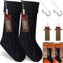 Zubebe 2 Sets Christmas Stockings Xmas Knitted Stockings Kit 18 inch Large Knit Xmas Stocking Metal Stocking Holder and Name Tags with Marker Pen for Family Holiday Xmas Party Fireplace (Black)