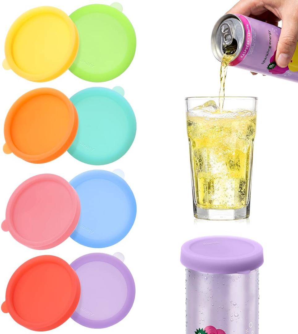 Aieve Silicone Soda Can Lids, 8 Packs Reusable Can Covers for Carbonated Beverage, BPA-Free Stopper or Protector for Soda Juice Coke Beer, Fits Standard Mini Slim Cans