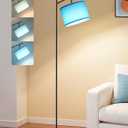 EDISHINE Modern Floor Lamps for Living Room, 64.7" Minimalist Standing Lamp with 3 Color Temperatures Bulb & Adjustable Linen Shade, Foot Pedal Switch, Arc Tall Lamp for Office Bedroom, Blue Shade