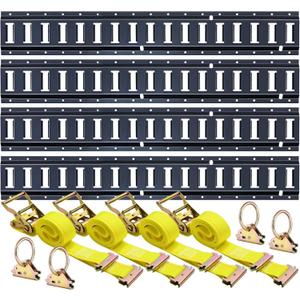 Trekassy E Track Rails Tie-Down Kit -12 Pieces: 4 Pack 5ft Etrack Rails, 4 E-Track Straps and 4 O-Rings for Trucks, Vans, Garages, Trailers Tie Down System, 5ft-12pcs