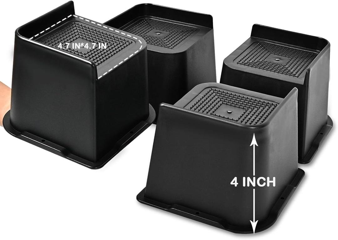shouwuhho Bed Risers 2 inch, 3 inch, 4 inch, 6 inch, 8 inch, Oversized Furniture Risers, Bed Lifts Risers Support up to 6,000 Lbs for Bed Frame, Table, Couch, Sofa, Chair (Black 4 Pack, 4 inch)