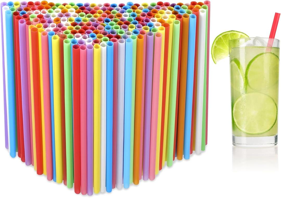[1000 Pcs] Colorful Disposable Drinking Plastic Straws - Long Cocktail Bar Bulk Straws(8.2" longX0.23" Diameter)
