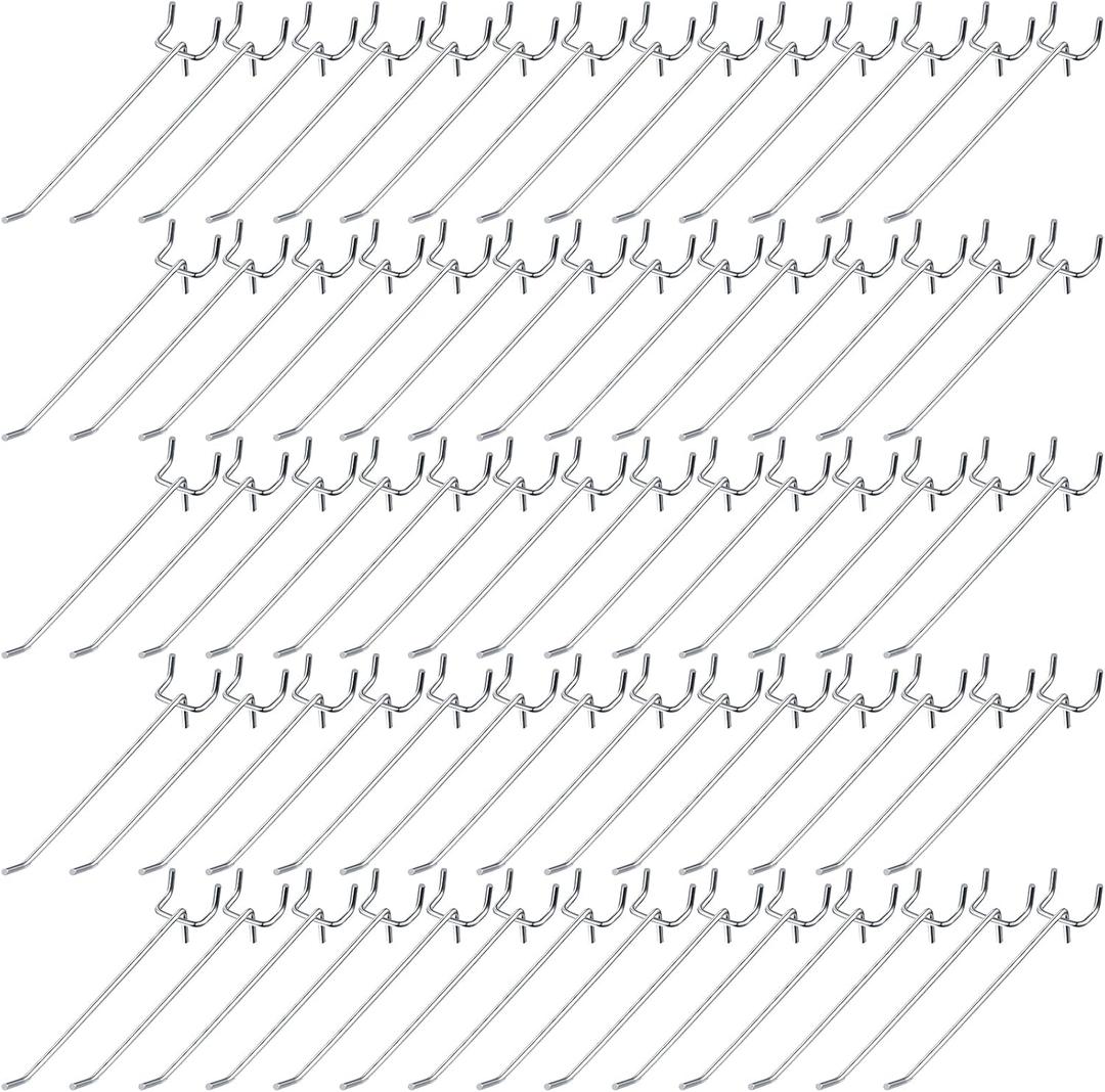 Funrous 100 Pack Peg Board Hooks Stainless Steel Pegboard Hooks Shelving Display Hanging Peg Board Holders for 1/8 and 1/4 Garage Storage Tools Organizer(6 Inch)