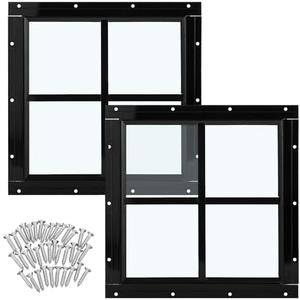 Tandefio 2 Pack 12'' x 12'' Black Flush Mount Shed Window with Tempered Glass Household Windows with Screws for Chicken Coop Sheds Barns Playhouse