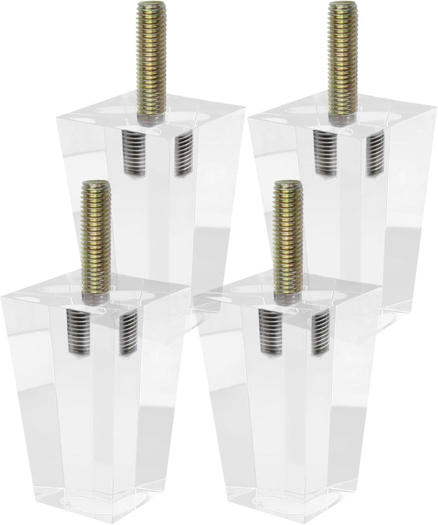LC LICTOP Clear Acrylic Couch Legs, 3-1/4 Inch Height Square Support for Furniture Table Chair Desk Cabinet, M10 Bolt, 2 Inch Width, 4 Pcs Transparent Sofa Feet