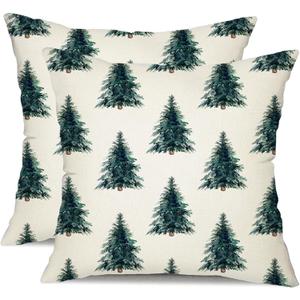 DFXSZ Christmas Pillow Covers 18x18 Inch Set of 2 Green Xmas Tree Decorative White Throw Pillows Winter Christmas Decor for Home Couch ST-007C18