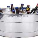 BREKX Aspen Heavy-Duty Oval Stainless Steel Drink Cooler for Parties - Metal Large Ice Bucket for Drinks, 25-Quart (30-Bottle) Large Cooler Ice Container for Parties, Leak Resistant