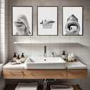 Bathroom Shark Wall Art Funny Animal Wall Decor Pictures Ocean Animal Canvas Wall Art Black White Shark Poster Bathtub Toilet Prints Funny Painting for Bathroom 12x16 Inch Unframed Set of 3