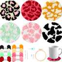 WATINC Spotted Punch Needle Coaster Kit - 22Pcs Crafts Punch Needle Coasters Kits for Beginners, 6 Colors Spotted Coaster Tufted Rug Pads with Adhesive Felt Yarns Embroidery Hoop Instruction