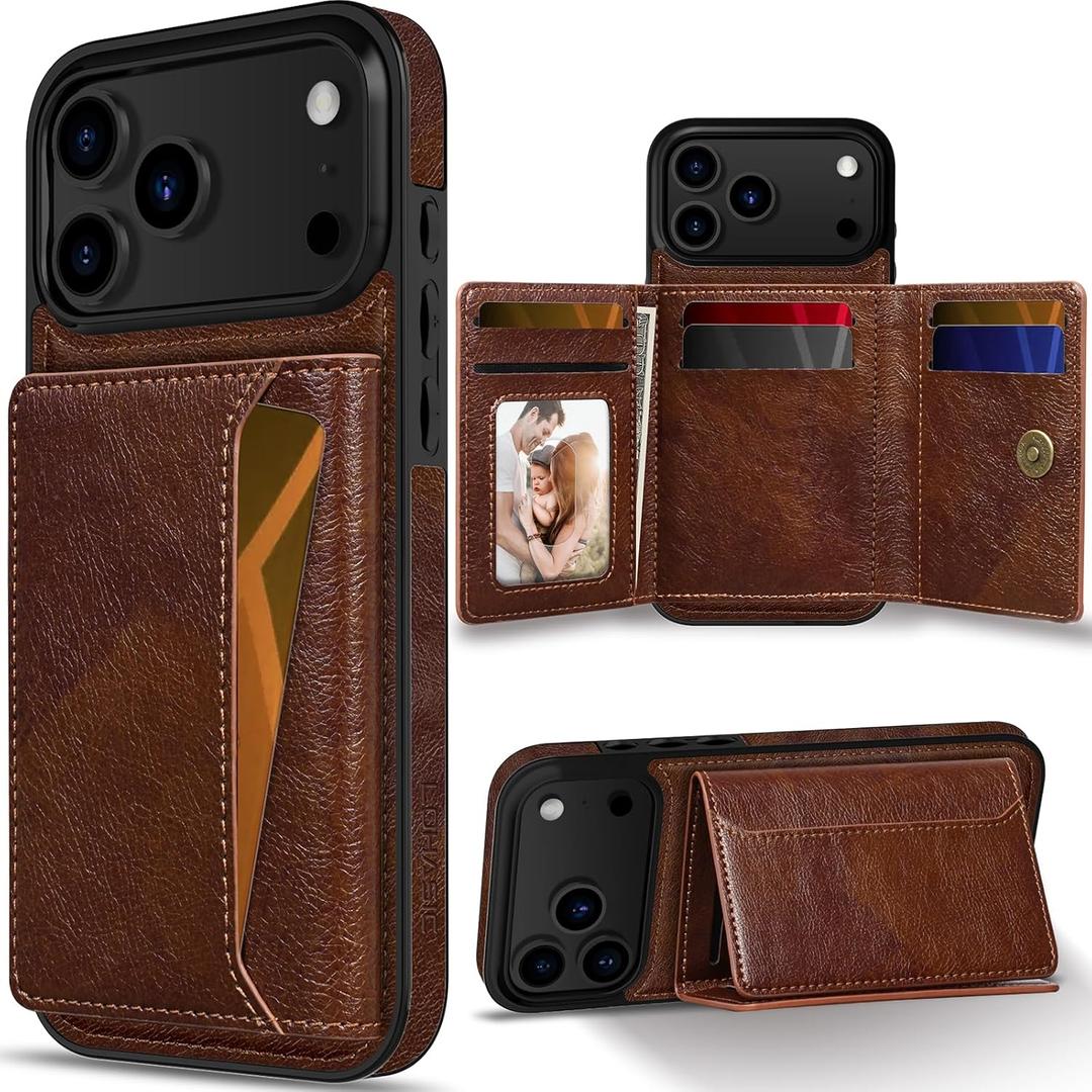 LOHASIC for iPhone 17 Pro Max Case Wallet, 7 Slots & RFID Blocking, Leather Cover for iPhone 17 Pro Max Wallet Case with Card Holder for Men Women, Brown