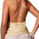 Women's Elegant Satin Backless Party Halter Tops Ruched Bust V Neck Sleeveless Tank Top Yellow, Size: Large