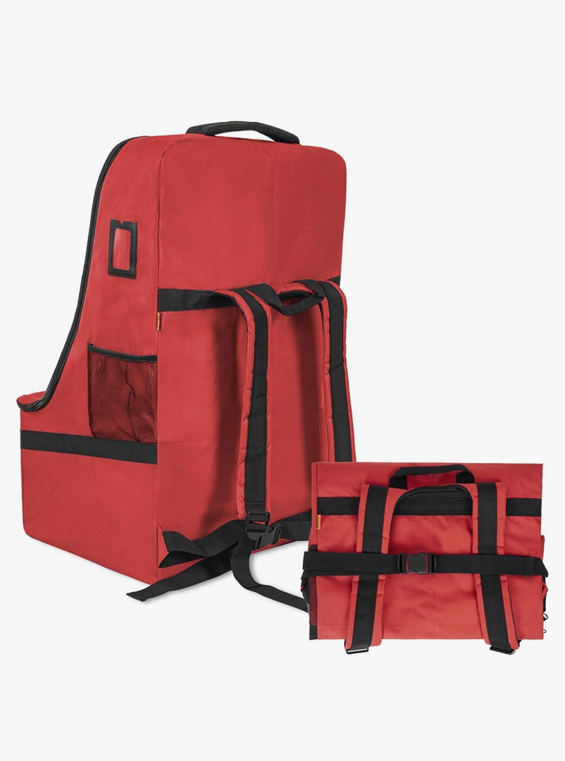 Padded Car Seat Travel Bag for Airplane, Heavy Duty Car Seat Bag for Air Travel Gate Check Carseat Carrier Bag with Shoulder Strap, Fits Most Baby & Infant Car Seats (Red)