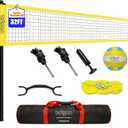 Volleyball Net Outdoor - Portable Volleyball Set for Backyard with Professional Volleyball Net, Wrap Yarn Volleyball and Pump, Boundary Line, Carry Bag, 32' x 3'