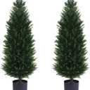 3FT Artificial Cedar Topiary Trees, Set of 2 Tall Faux Tree Potted Plants with Trunk 36in Fake Cypress Tree for Indoor Outdoor Front Porch Garden Decor (Detachable)
