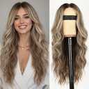 AISI HAIR Ash Blonde Balayage Wig for Women, Long Wavy Lace Hairline Middle Part Synthetic Heat Resistant Wig for Daily Party-26 Inch