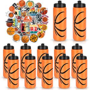 Basketball Party Favors, 12 Pack Basketball Water Bottles with 300 PCS Stickers, 20 oz Sports Squeeze Bottle, BPA-Free Reusable Water Bottles Bulk for Boys, Gifts For Team