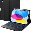 Harvopu Compatible for iPad 11th 10th Generation Case with Keyboard, Folio Cover with Pencil Holder, Multi-Touch Trackpad, 7 Color Backlit, Detachable Keyboard for iPad (A16) 11th/10th Gen (Black)